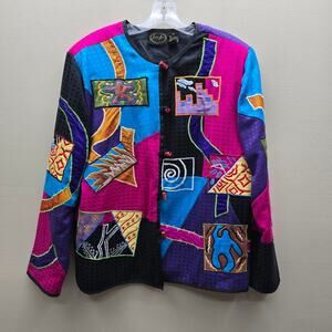 Vintage Julia Kim Embroidered Toggle Button Jacket Art To Wear Size Medium Artsy